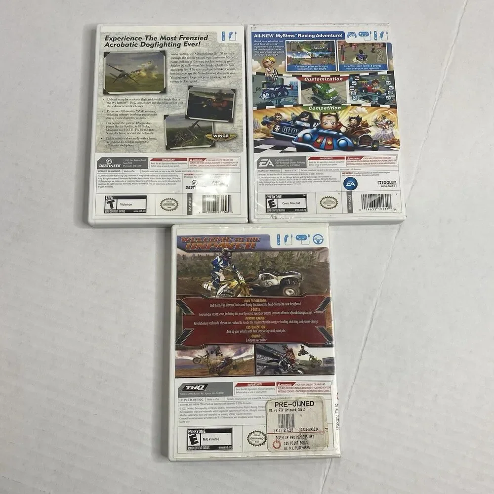 Wii WWII Aces, My Sims Racing, MX Vs ATV Untamed Games Lot Of 3 Tested